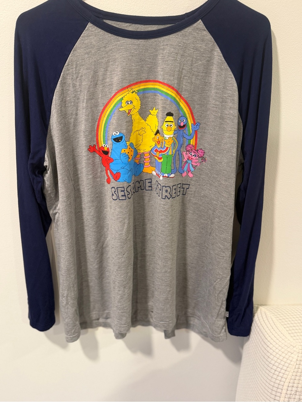 Little Sleepies Grey & Navy Raglan Sesame Street Rainbow Character Tee UNISEX